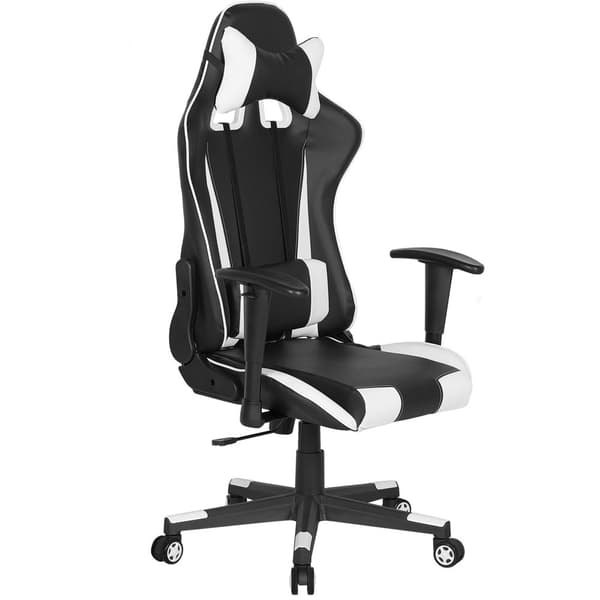 Ställbar kontorsstol, ekoläder, svart och vit, GAMER Lumarko!
