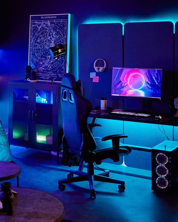 Ställbar kontorsstol, ekoläder, svart och blå, GAMER Lumarko!