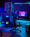 Miniatyrbild 4 av 10: Ställbar kontorsstol, ekoläder, svart och blå, GAMER Lumarko!