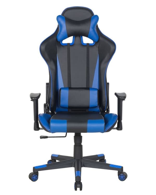 Ställbar kontorsstol, ekoläder, svart och blå, GAMER Lumarko!