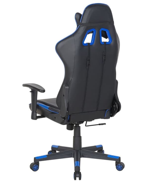 Ställbar kontorsstol, ekoläder, svart och blå, GAMER Lumarko!