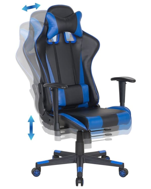 Ställbar kontorsstol, ekoläder, svart och blå, GAMER Lumarko!