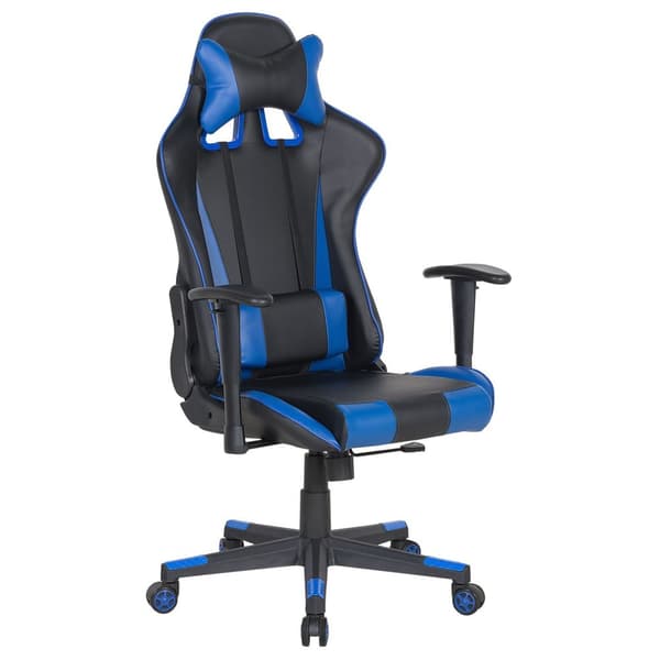 Ställbar kontorsstol, ekoläder, svart och blå, GAMER Lumarko!