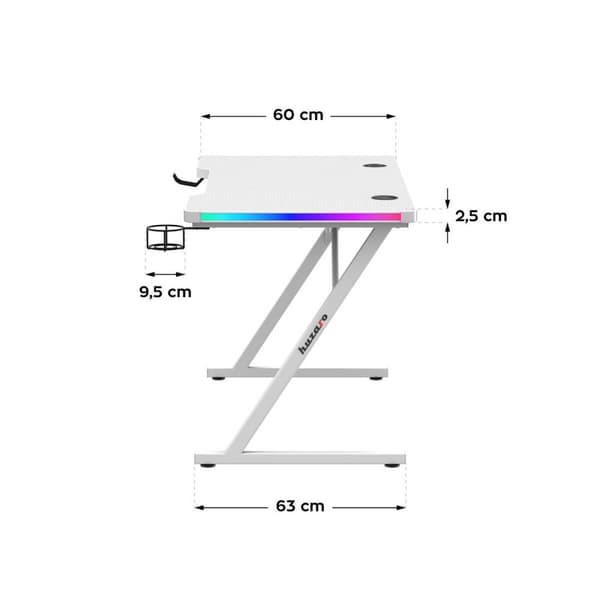 Skrivbord Gaming Huzaro HZ-Hero 2.5 White RGB Vit 120 x 75 x 60 cm