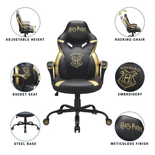 Harry Potter - Junior Gamer Seat - Kontorsstol - Officiellt licensierad Hogwarts Black and Gold Gaming Chair