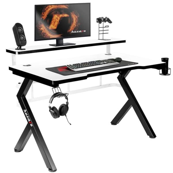 Skrivebord Gaming Huzaro HZ-Hero 5.0 White Hvid Sort Kulfiber 120 x 60 cm Sort, Hvid