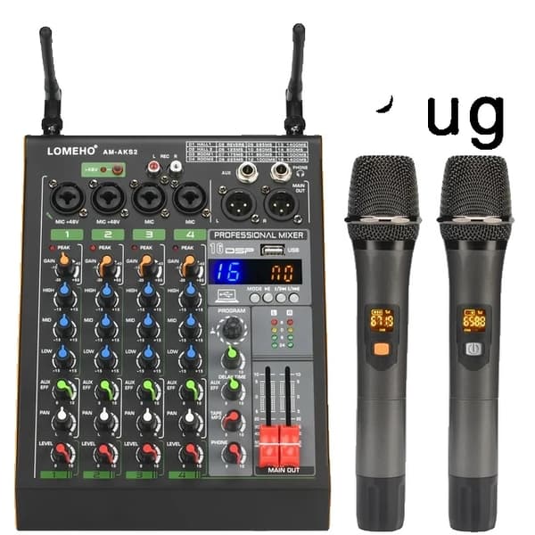 Audio mixer, UHF trådløs mikrofon, USB Bluetooth, EU -stik