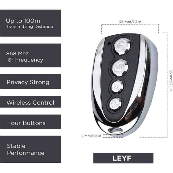 LEYF 2 X Garage Dörröppnare Fjärrkontroll 868MHz