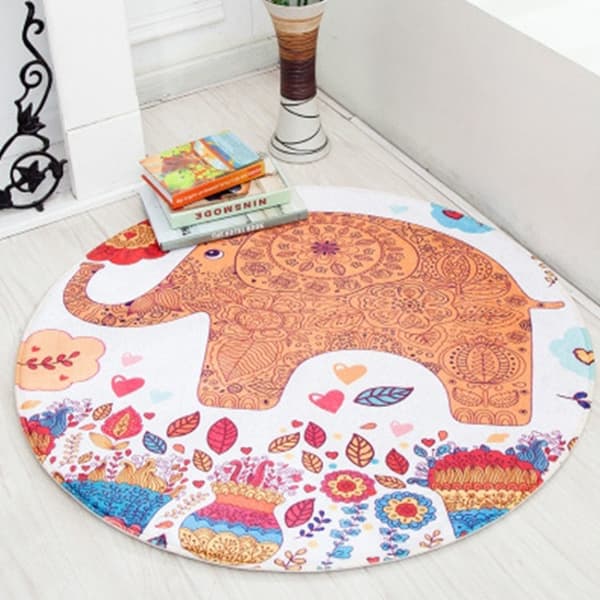 Cute Hand-painted Animal Carpet Round Mat Chair Cushion Baby Crawling Floor Mat Pad, Size: Diameter 60cm(Warm Elephant)