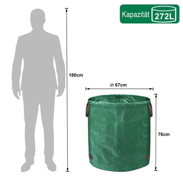 XMTECH - Grön trädgårdsavfallspåse - 272 L