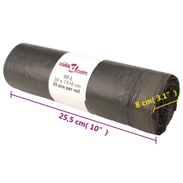vidaXL Søppelposer med snorer 250 stk svart 60 L