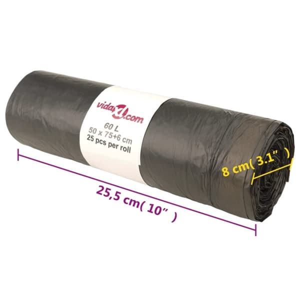 vidaXL Søppelposer med snorer 250 stk svart 60 L