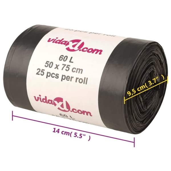 vidaXL Søppelposer 250 stk svart 60 L