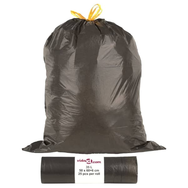 vidaXL affaldsposer med lukkesnor 250 stk. 35 l sort