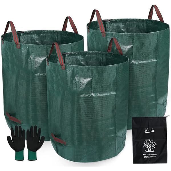 3-pack 272L trädgårdssoppåsar - Kraftig polypropen - Självmonterande och hopfällbar - Inkluderar förvaringspåse och A365