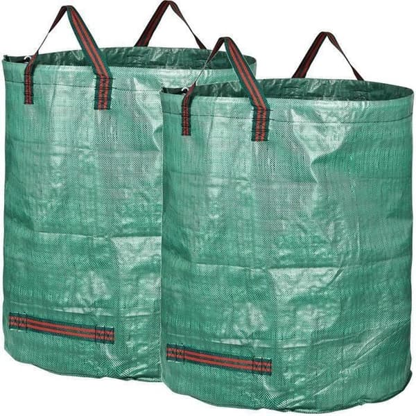 HAPPY-Pack of 3 272L Extra Heavy Duty Trädgårdsväska med handtag Green Leaf Collection Bag med PP-tyg H76cm D67cm