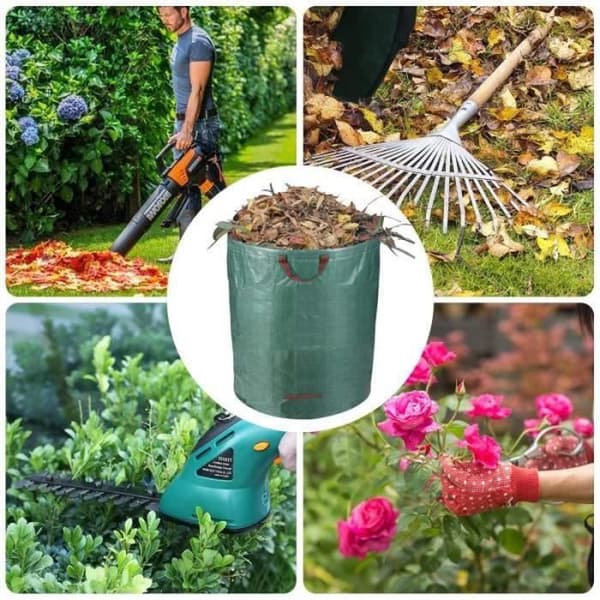 3-pack 272L Extra Heavy Duty Trädgårdsväska med handtag Green Leaf Collection Bag med PP-tyg H76cm D67cm