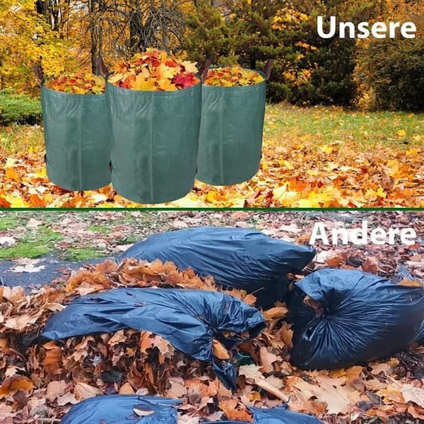 AJW-3-pack 300L trädgårdspåsar, hopfällbara och återanvändbara, stabila, UV-beständiga, grässäcksblad, trädgårdsavfall[1072]