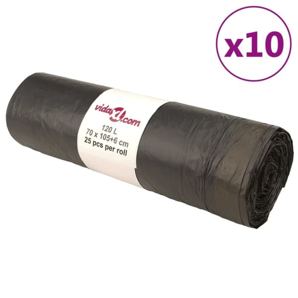 The Living Store Roskapussit kiristysnyöreillä 250 kpl musta 120 l - Roskapussit