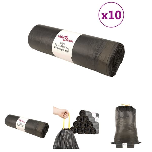 The Living Store Roskapussit kiristysnyöreillä 250 kpl musta 120 l -  Roskapussit