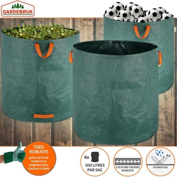 Set med 4 trädgårdsväskor 500L - Robust och vattenavvisande - Lastkapacitet 50 kg - Grön