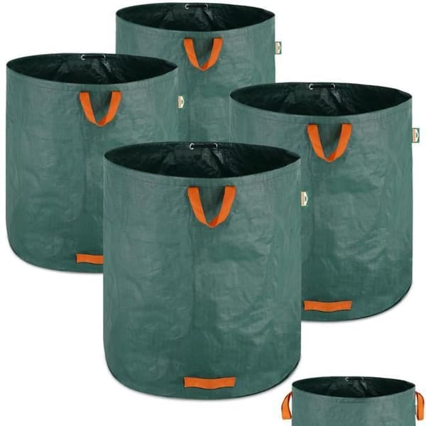 Set med 4 trädgårdsväskor 500L - Robust och vattenavvisande - Lastkapacitet 50 kg - Grön