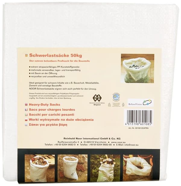 Noor byggplatsavfallspåse - 001601053PRN - Set med 3 kraftiga påsar 50 kg (60 x 105 cm)