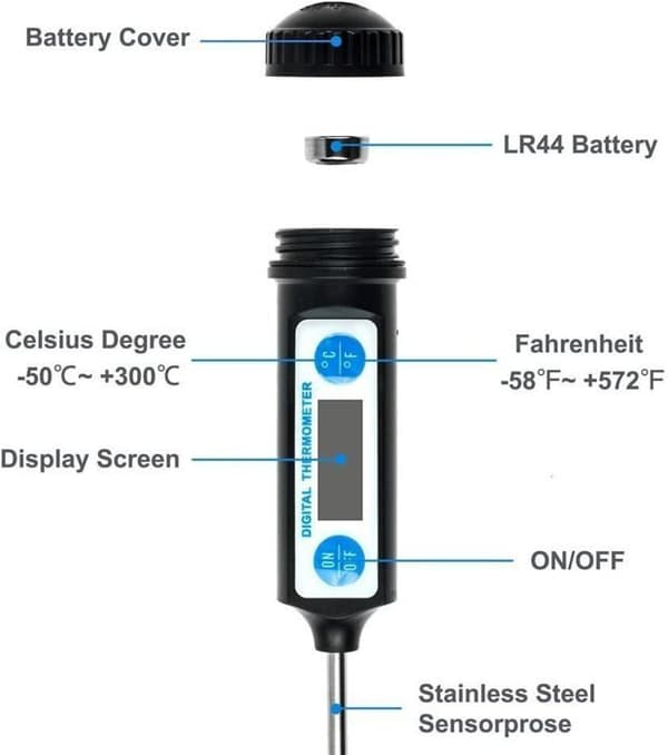 Matlagningstermometer - Anpro - Digital - Lång sonda i rostfritt stål - LCD-skärm - Svart