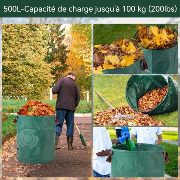 INN Trädgårdsavfallspåsar 2 st 500L Vattentät Leaf Bag Garden Leaf Bag Skräpuppsamlingspåse med handtag