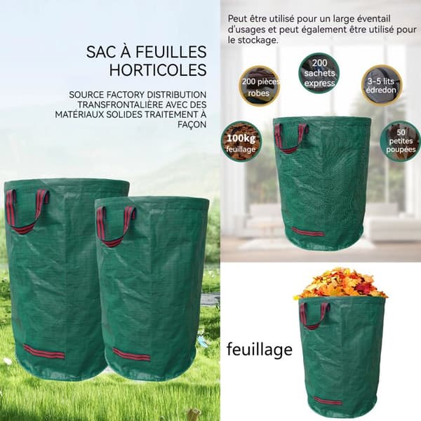 Sacs de jardin INN® 300L 2PCS professionella trädgårdsavfallssäckar vattentäta lövsäckar robusta för gräsmatta och löv
