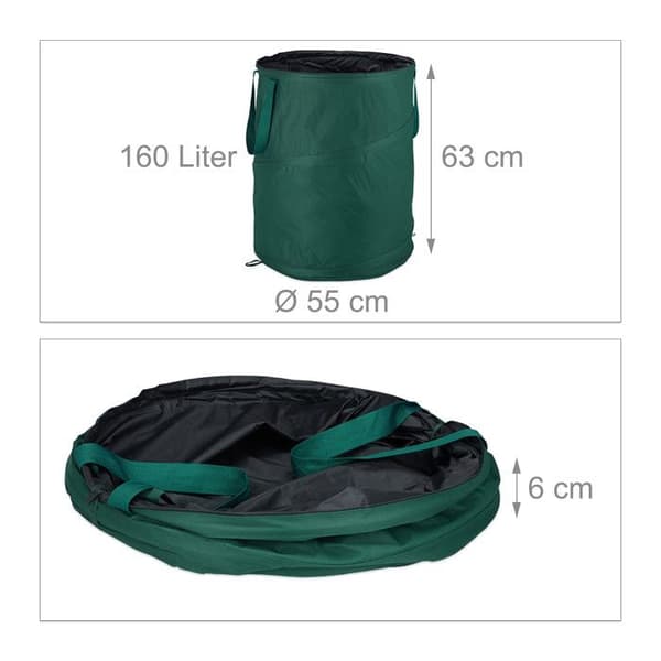 Relaxdays Pop-Up trädgårdssäck, avfallssäck, set med 3 lövträdgård 160 liter trädgårdsarbete: ∅ 55 cm, grön