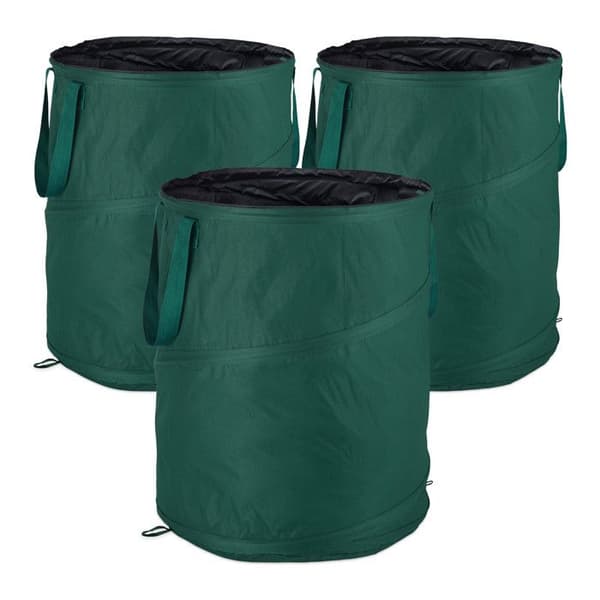 Relaxdays Pop-Up trädgårdssäck, avfallssäck, set med 3 lövträdgård 160 liter trädgårdsarbete: ∅ 55 cm, grön