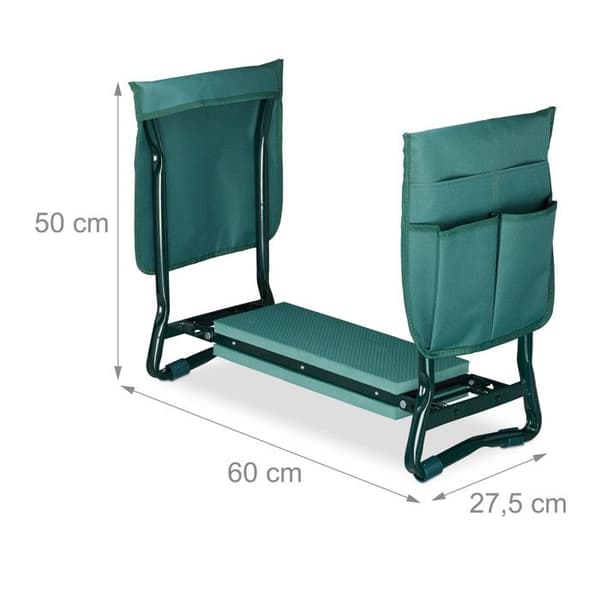 Relaxdays knäskydd, mjukt sittunderlag, 2 väskor, hopfällbar, knähjälpmedel, trädgårdsarbete, upp till 150 kg, HLP 50x60x27,5cm grön