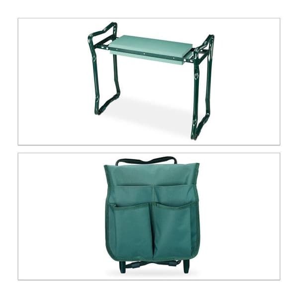 Relaxdays knäskydd, mjukt sittunderlag, 2 väskor, hopfällbar, knähjälpmedel, trädgårdsarbete, upp till 150 kg, HLP 50x60x27,5cm grön