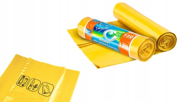 Keltaiset muoviset jätesäkit lajitteluun 120L
