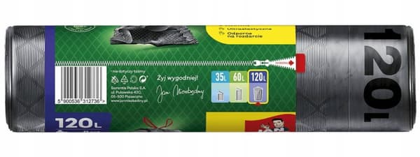 Jan Niezbędny affaldsposer med tape 120l 8 stk. superstærke sorte