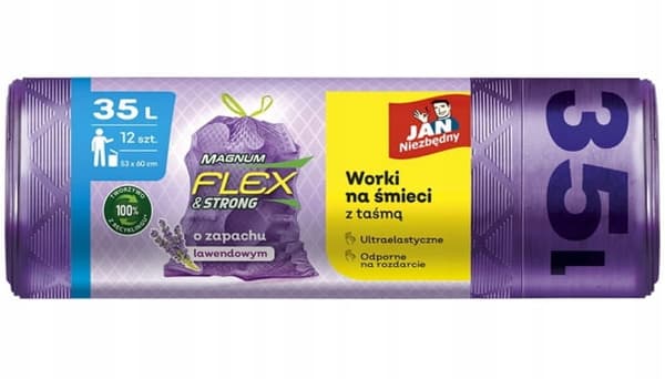 Jan Niezbędny affaldsposer 35L 12 stk. med snøre lavendel