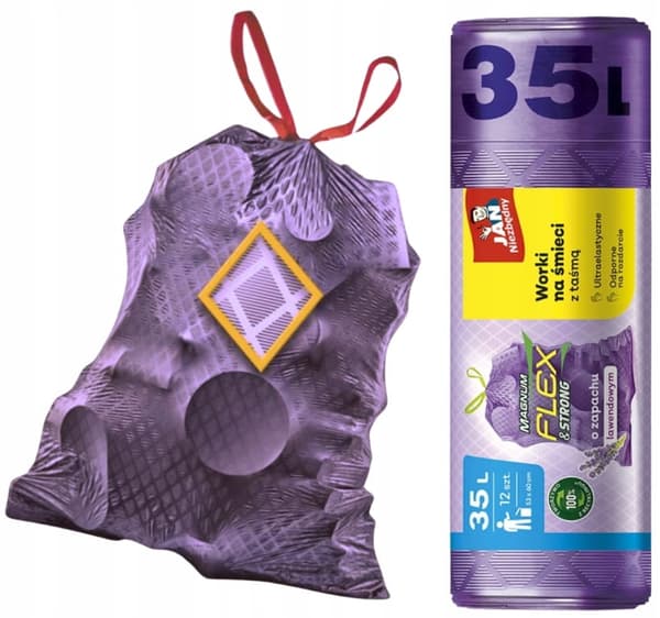 Jan Niezbędny affaldsposer 35L 12 stk. med snøre lavendel