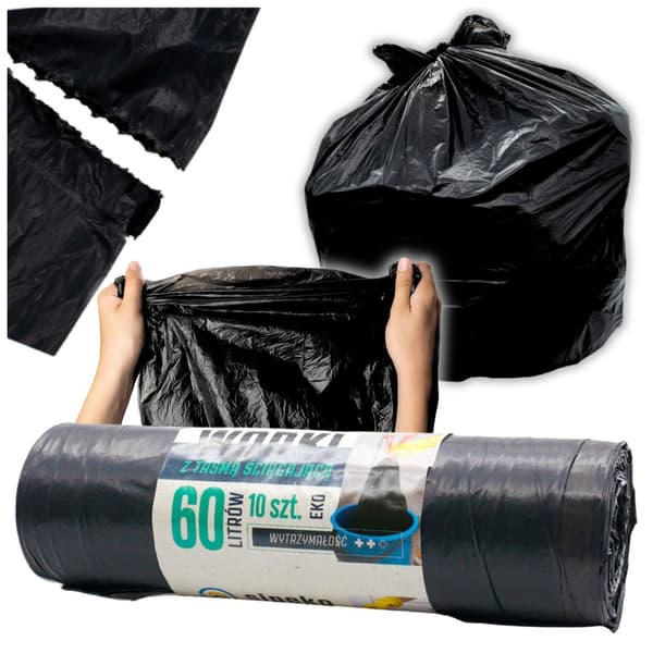 Jätepussit 60l musta LDPE, 10 kpl, teipillä