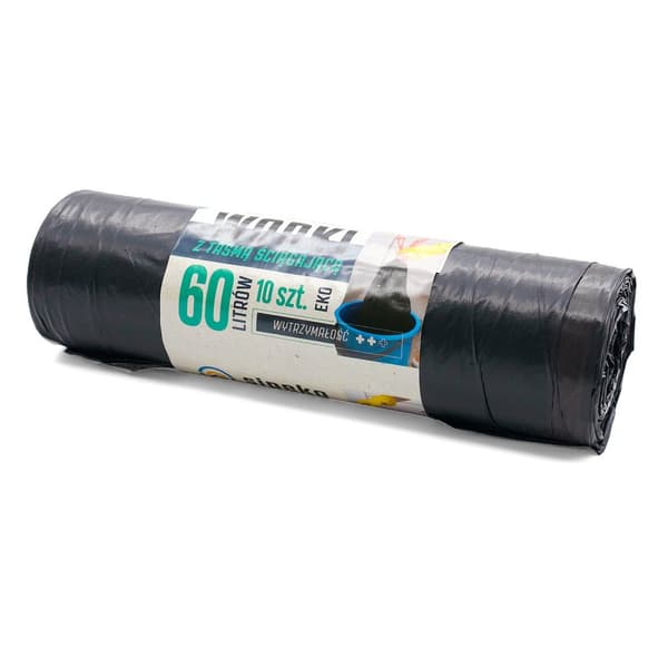 Jätepussit 60l musta LDPE, 10 kpl, teipillä