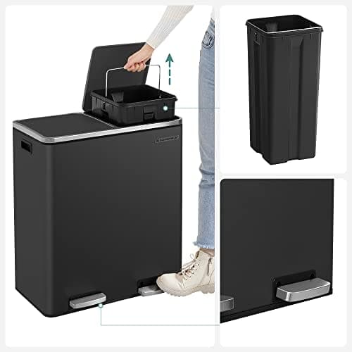 SONGMICS Dobbeltspand, 2 x 30L affalds- og genbrugskøkkenspand, sort