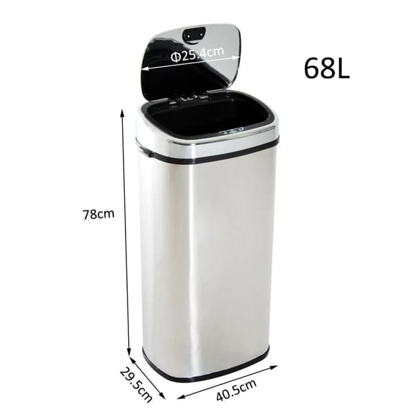 Rootz papperskorg - 68L - soptunna - Automatisk soptunna - Rörelsesensor - Rostfritt stål - Silver - Svart - 40,5 x 29,5 x 78 cm