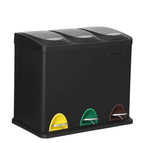 Rootz papperskorg - 24 L - 3-i-1 - Pedalbehållare - Avfallsseparering - Stål - Innerbehållare - Svart - 46,5 x 29,5 x (40,5-65) cm