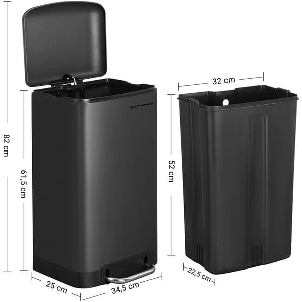 Rootz Pedalsoptunna 30 L - Papperskorgar - Svart - 34,5 x 61,5 x 27,5 cm (BxH x D)