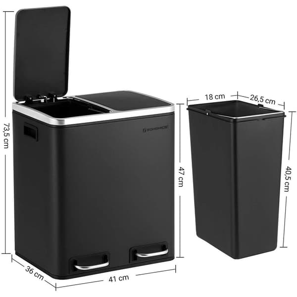 Rootz skraldespandsaffaldsseparering 30 liter - skraldespande - pedalspand - sort - 41 x 36 x 47 cm