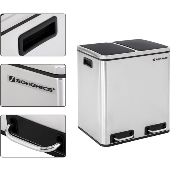 Rootz papperskorgsavfallsseparering 30 liter - papperskorgar - pedalkorg - SILVER - 41 x 36 x 47 cm