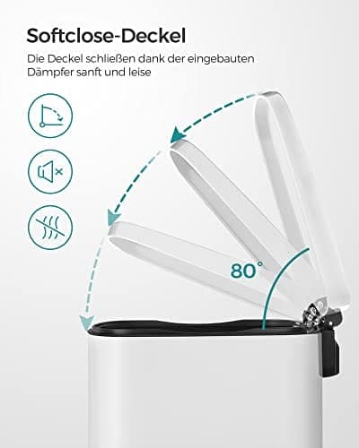 Songmics køkkenpedalspand, 50L skraldespand, med indvendig plastspand, hvid