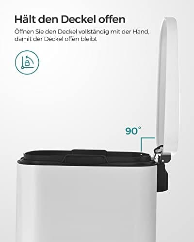 Songmics køkkenpedalspand, 50L skraldespand, med indvendig plastspand, hvid