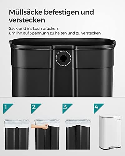 Songmics køkkenpedalspand, 50L skraldespand, med indvendig plastspand, hvid