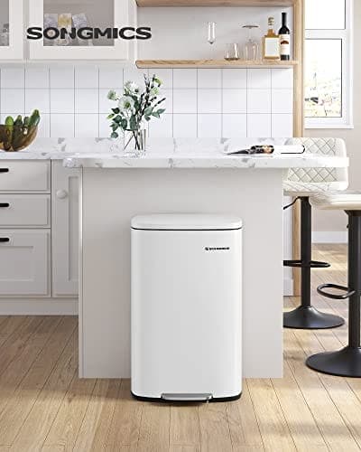 Songmics køkkenpedalspand, 50L skraldespand, med indvendig plastspand, hvid